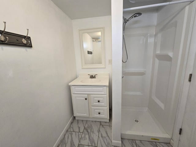 bathroom featuring vanity and walk in shower