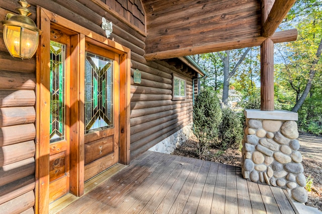 wooden terrace with french doors