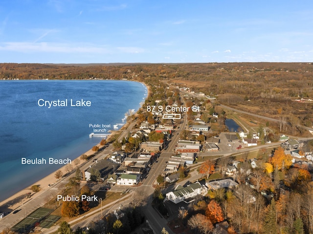 87 S Center St, Beulah, MI 49617 - aerial view of property's location with a nearby body of water