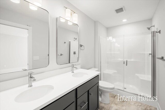 full bath featuring visible vents, a stall shower, and a sink