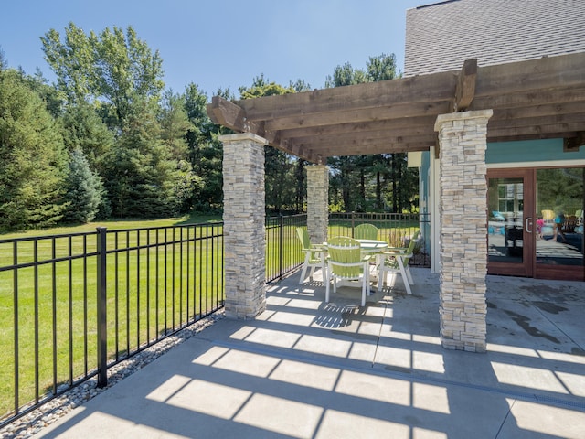 view of patio featuring a pergola