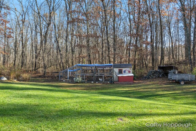 view of yard featuring an outbuilding