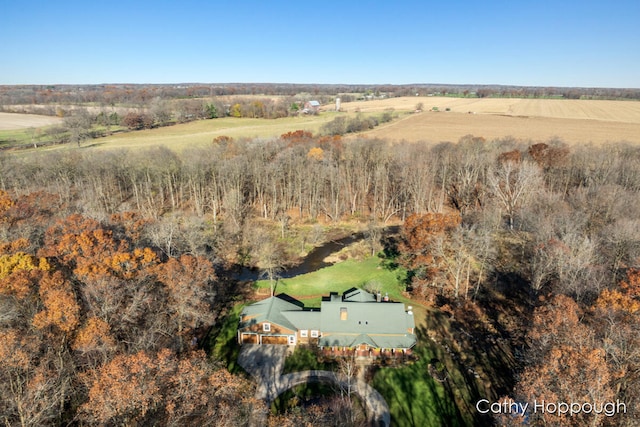 birds eye view of property with a rural view