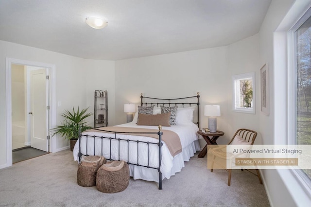 carpeted bedroom with ensuite bathroom