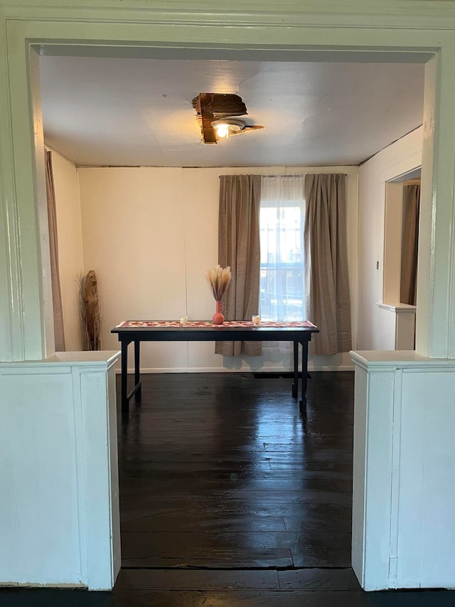 interior space with dark wood-type flooring