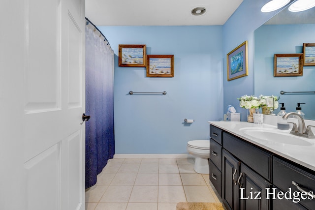 bathroom featuring vanity, tile patterned floors, and toilet