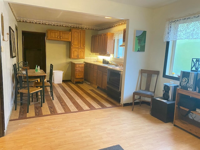 kitchen featuring range with electric cooktop and light wood-type flooring