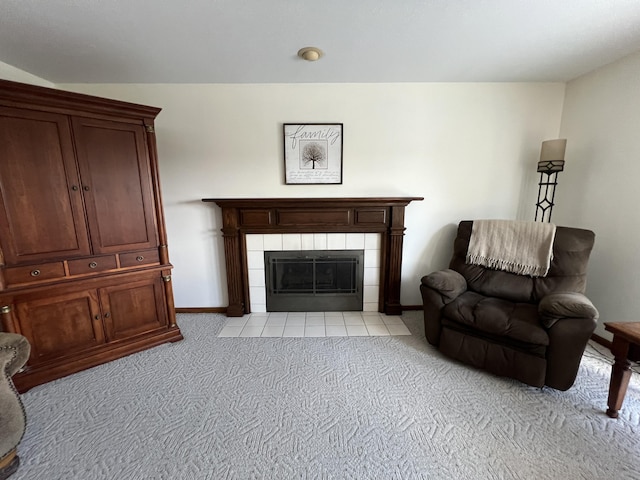 212 Saint Anne Ln, Monroe, MI 48162 - living area with light colored carpet, baseboards, and a fireplace