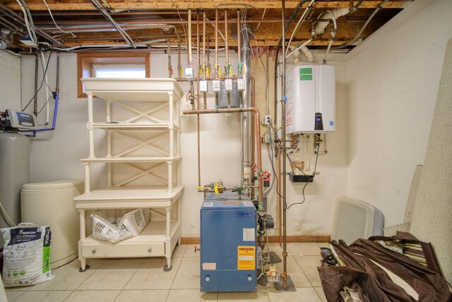 utility room featuring tankless water heater