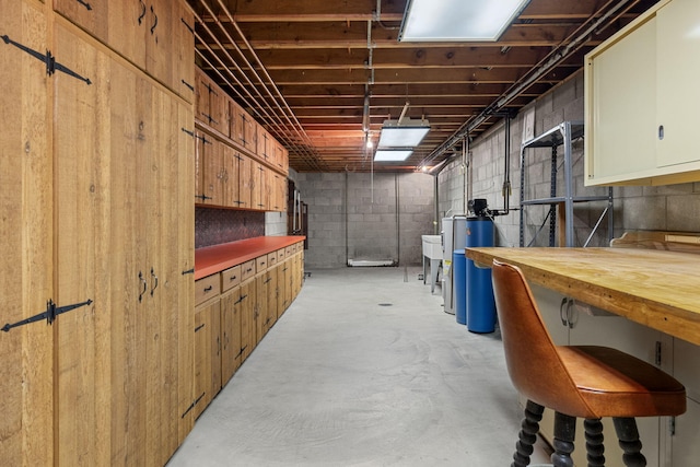 basement featuring electric water heater