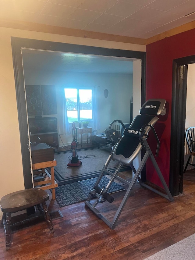 exercise room featuring hardwood / wood-style floors