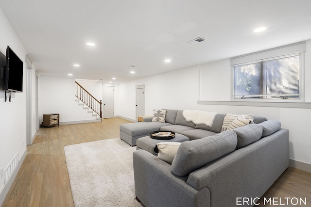 living room with light wood-type flooring