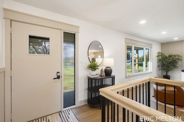 foyer entrance featuring hardwood / wood-style floors