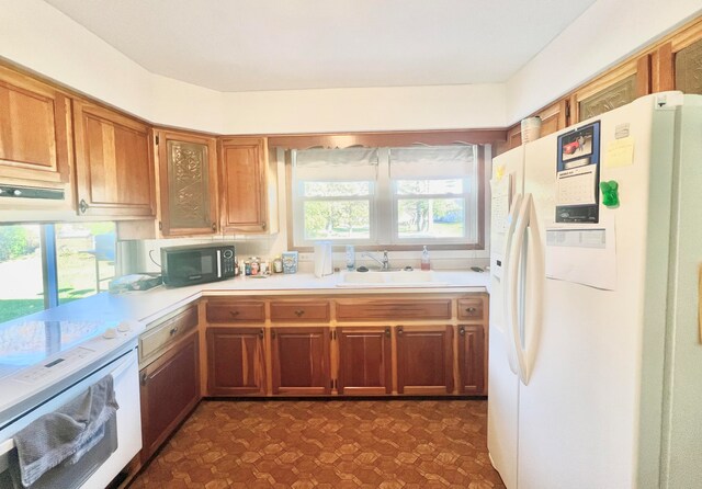 kitchen featuring sink, a healthy amount of sunlight, and white appliances