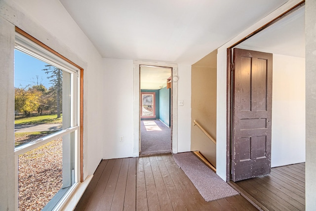 corridor with dark wood-type flooring