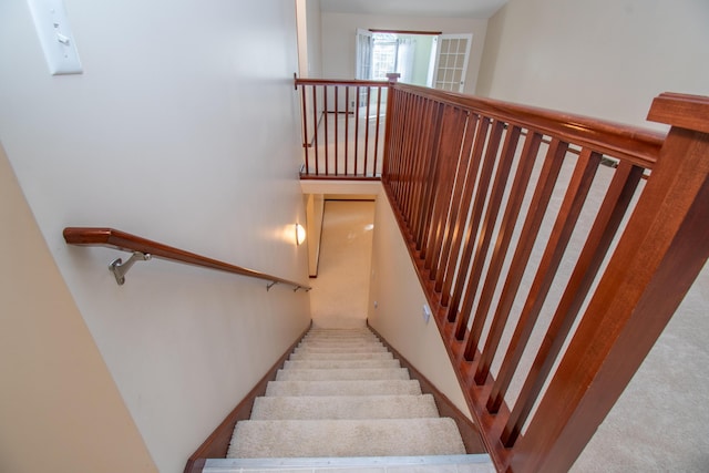 staircase with carpet floors