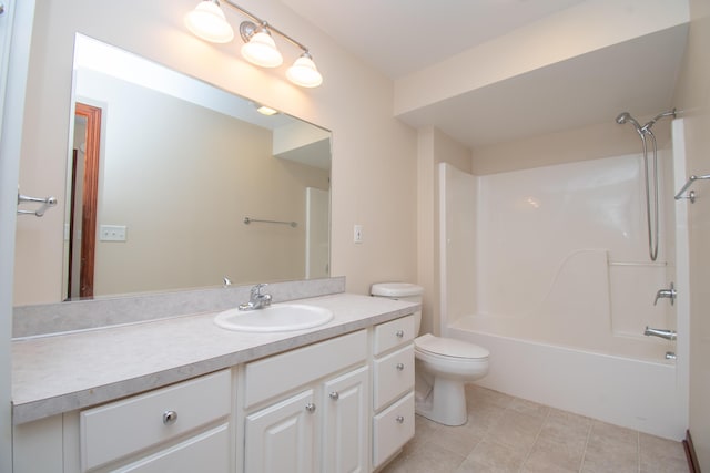 full bathroom with vanity, tile patterned floors, shower / bathtub combination, and toilet