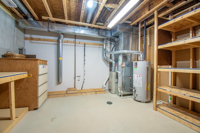 basement with water heater