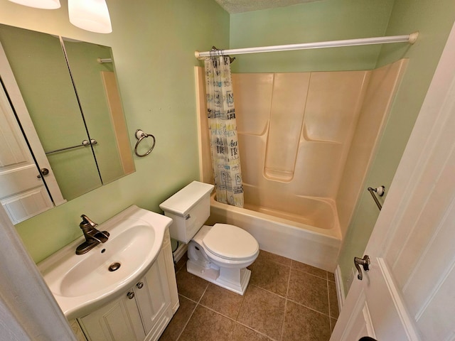 full bathroom featuring vanity, tile patterned floors, toilet, and shower / bath combination with curtain