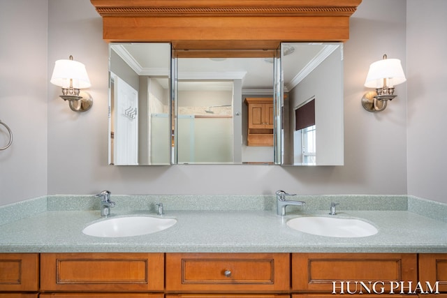 bathroom featuring vanity and crown molding