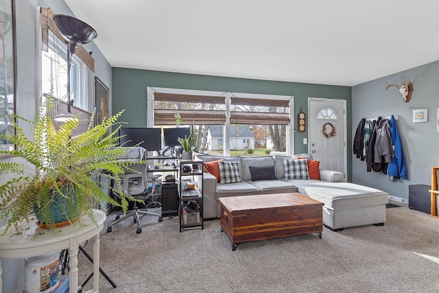 living room with carpet floors and plenty of natural light