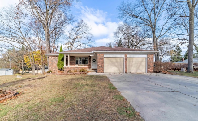 single story home featuring a garage and a front yard