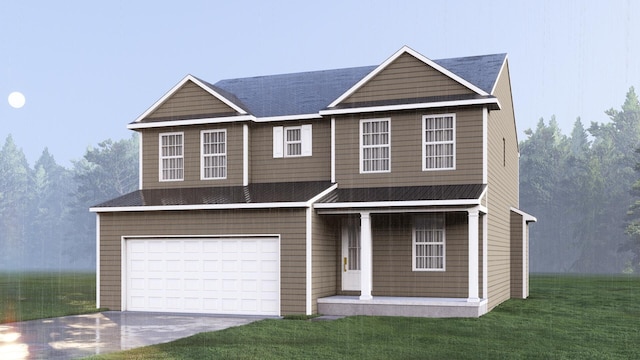 view of front facade with a garage and a front yard