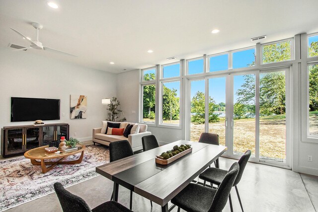 dining area with ceiling fan