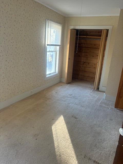 unfurnished bedroom with a closet and carpet flooring