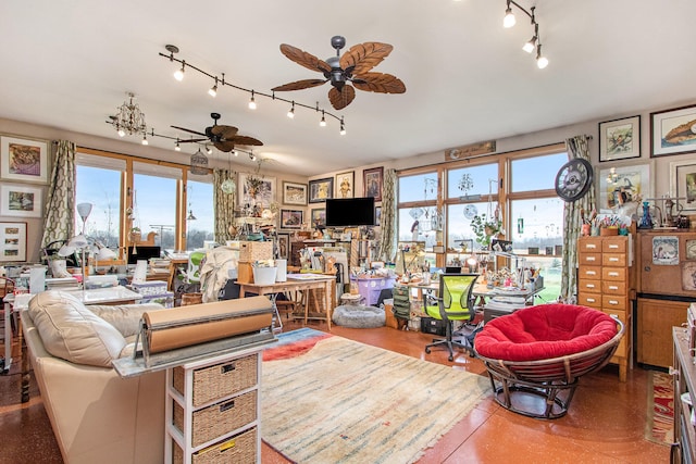 living room with ceiling fan