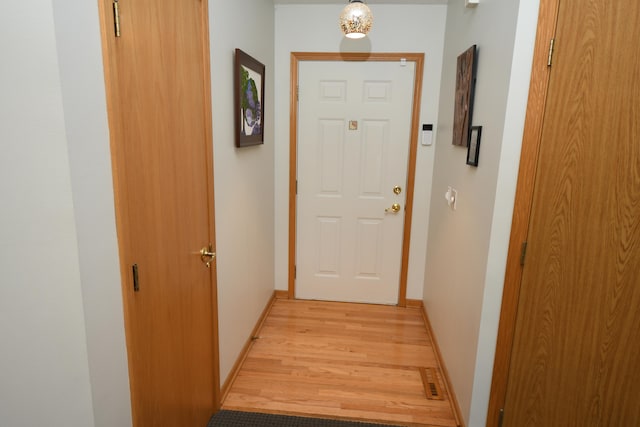 doorway to outside featuring light wood-type flooring