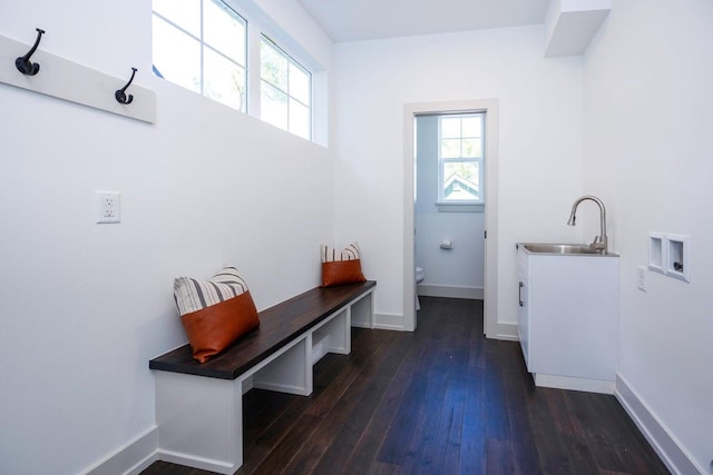 mudroom featuring dark hardwood / wood-style flooring and sink