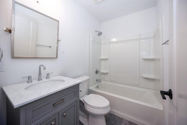 full bathroom with shower / bathing tub combination, vanity, and toilet