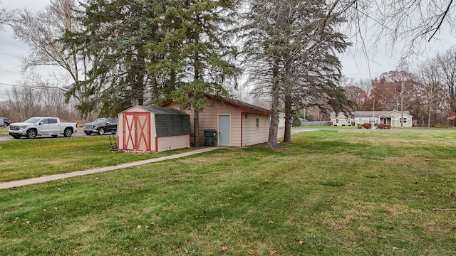 view of yard with a storage unit