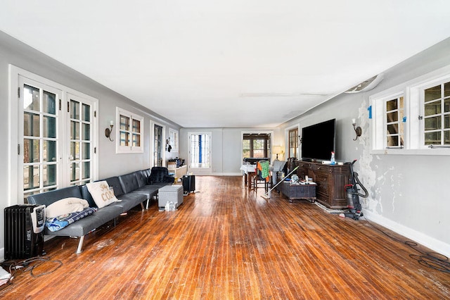 living room featuring hardwood / wood-style floors and french doors