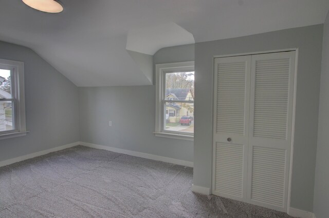 bonus room featuring vaulted ceiling and carpet