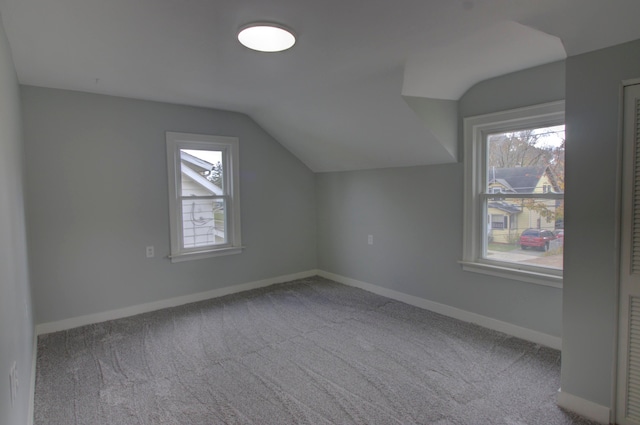 additional living space with lofted ceiling and carpet