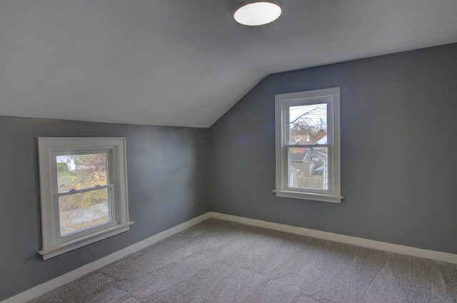 additional living space with carpet floors, lofted ceiling, and a healthy amount of sunlight