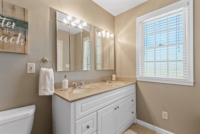 bathroom featuring vanity, toilet, and plenty of natural light