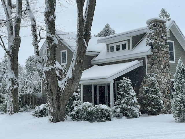 view of snow covered exterior