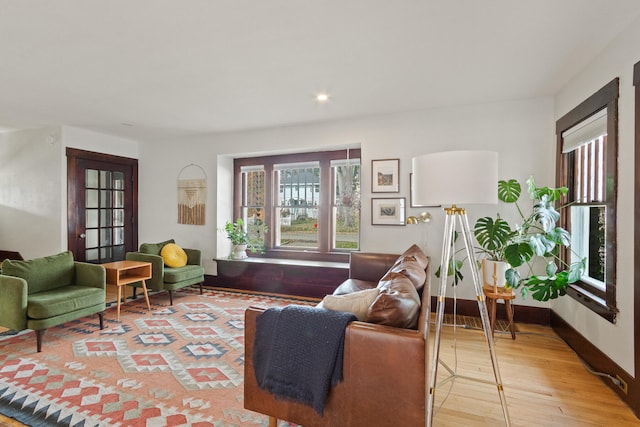 living room with light hardwood / wood-style floors and plenty of natural light