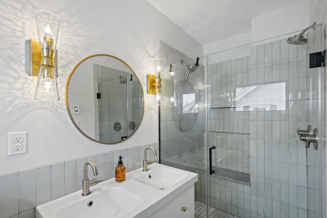 bathroom with vanity and walk in shower