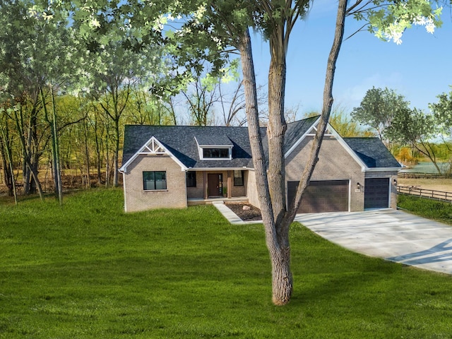 view of front facade with a front yard and a garage