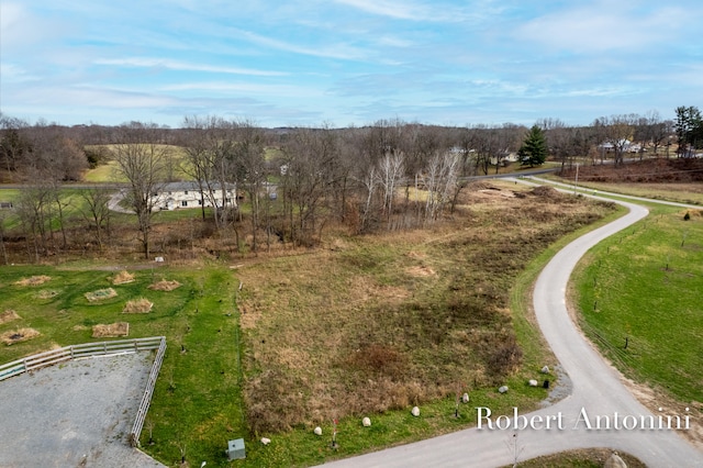 birds eye view of property featuring a rural view