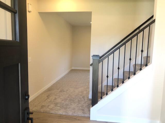 stairway with hardwood / wood-style flooring