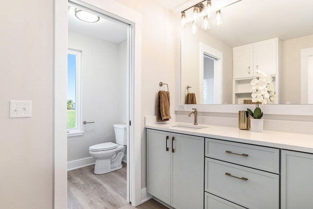 bathroom featuring hardwood / wood-style floors, vanity, and toilet