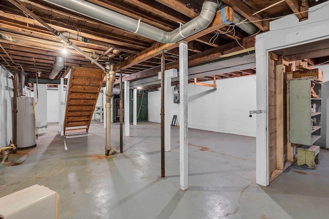 basement featuring gas water heater