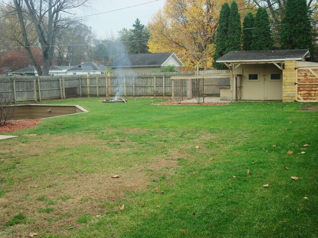 view of yard with a storage shed