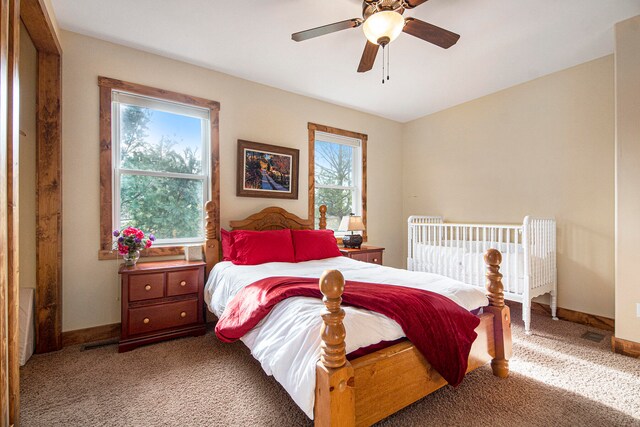 bedroom featuring carpet flooring and ceiling fan