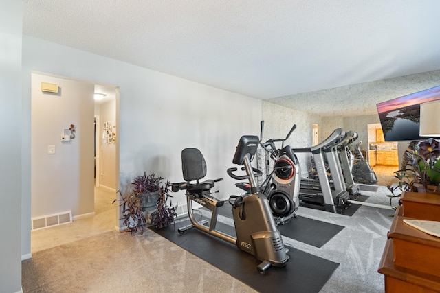 exercise area featuring a textured ceiling